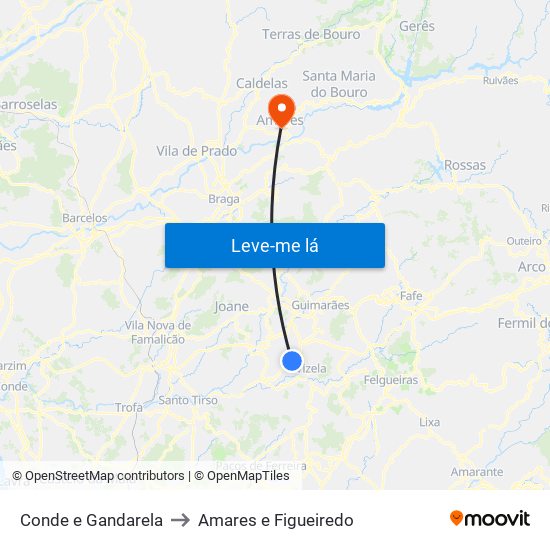 Conde e Gandarela to Amares e Figueiredo map