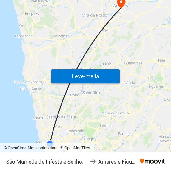 São Mamede de Infesta e Senhora da Hora to Amares e Figueiredo map