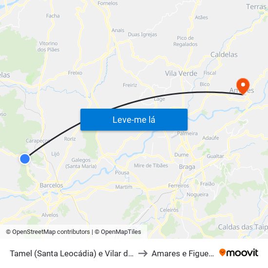 Tamel (Santa Leocádia) e Vilar do Monte to Amares e Figueiredo map