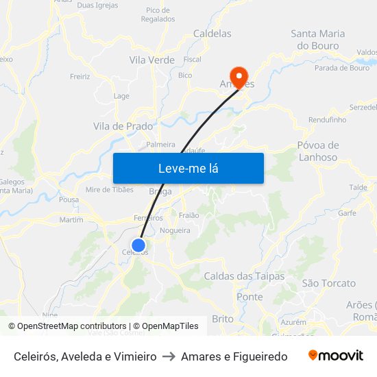 Celeirós, Aveleda e Vimieiro to Amares e Figueiredo map