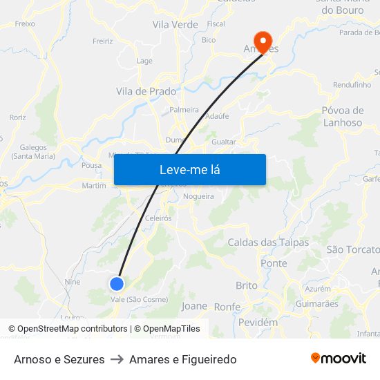 Arnoso e Sezures to Amares e Figueiredo map