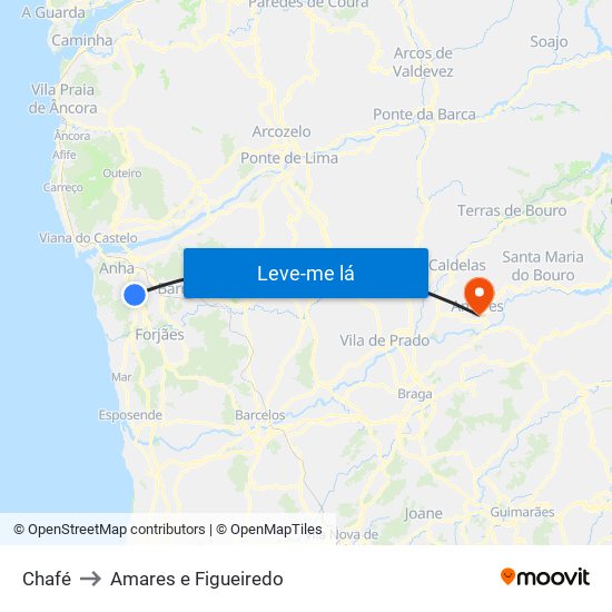 Chafé to Amares e Figueiredo map