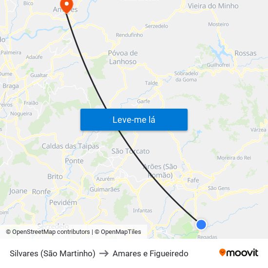 Silvares (São Martinho) to Amares e Figueiredo map