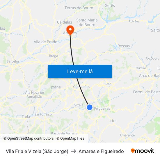 Vila Fria e Vizela (São Jorge) to Amares e Figueiredo map