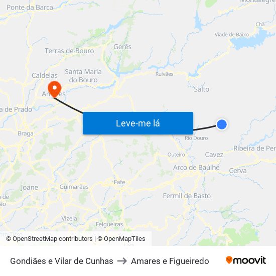 Gondiães e Vilar de Cunhas to Amares e Figueiredo map