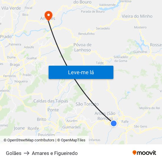 Golães to Amares e Figueiredo map