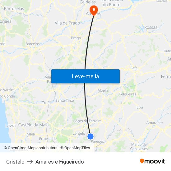 Cristelo to Amares e Figueiredo map