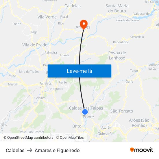 Caldelas to Amares e Figueiredo map