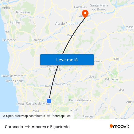 Coronado to Amares e Figueiredo map