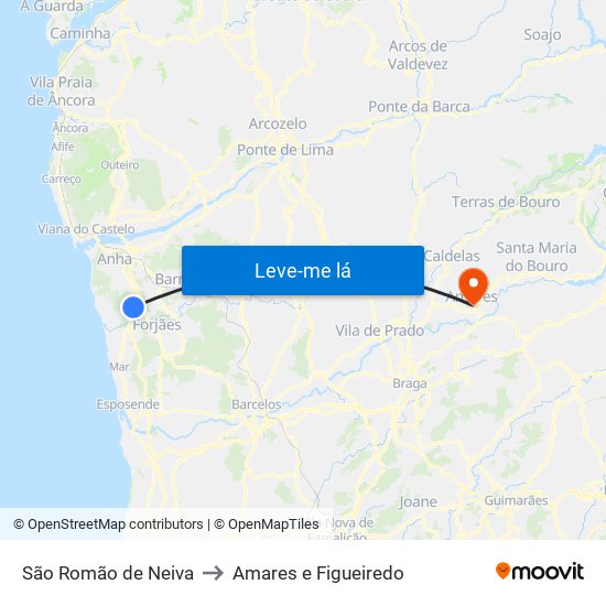 São Romão de Neiva to Amares e Figueiredo map