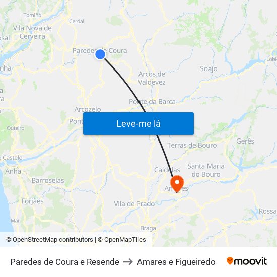 Paredes de Coura e Resende to Amares e Figueiredo map