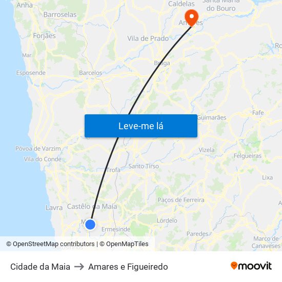 Cidade da Maia to Amares e Figueiredo map