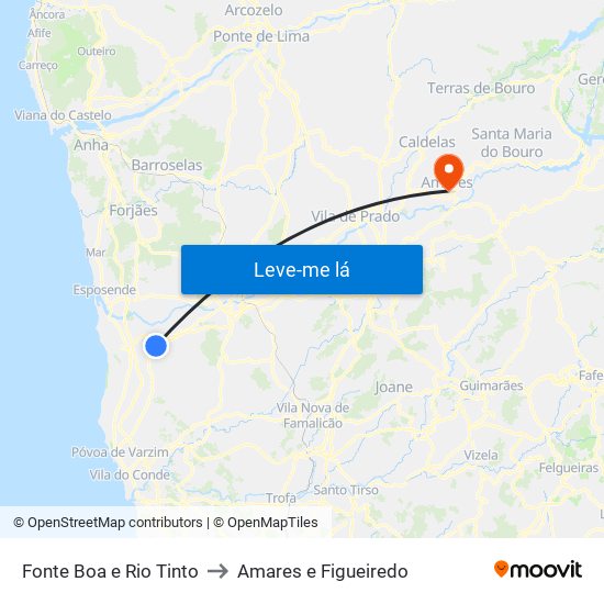 Fonte Boa e Rio Tinto to Amares e Figueiredo map