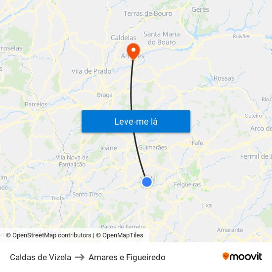 Caldas de Vizela to Amares e Figueiredo map