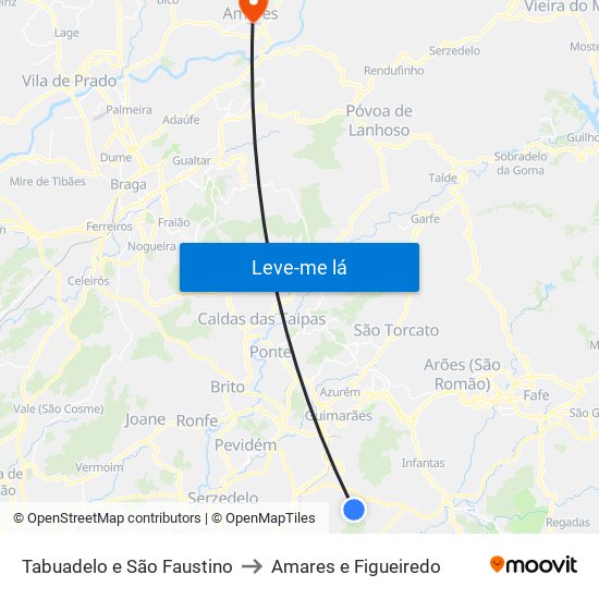 Tabuadelo e São Faustino to Amares e Figueiredo map