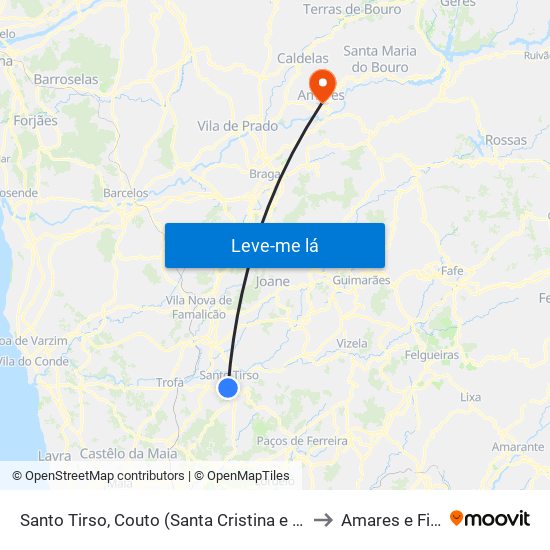 Santo Tirso, Couto (Santa Cristina e São Miguel) e Burgães to Amares e Figueiredo map