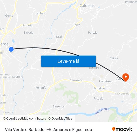 Vila Verde e Barbudo to Amares e Figueiredo map