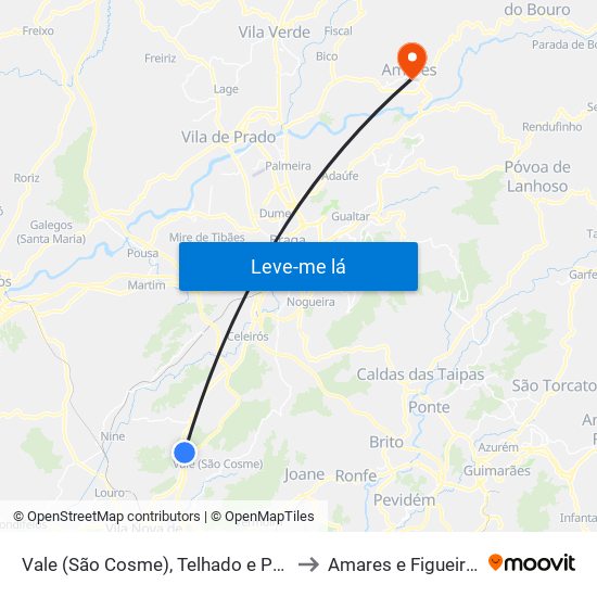 Vale (São Cosme), Telhado e Portela to Amares e Figueiredo map