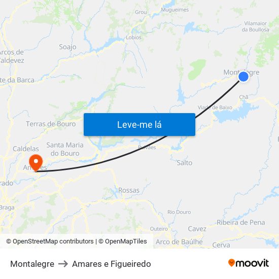 Montalegre to Amares e Figueiredo map