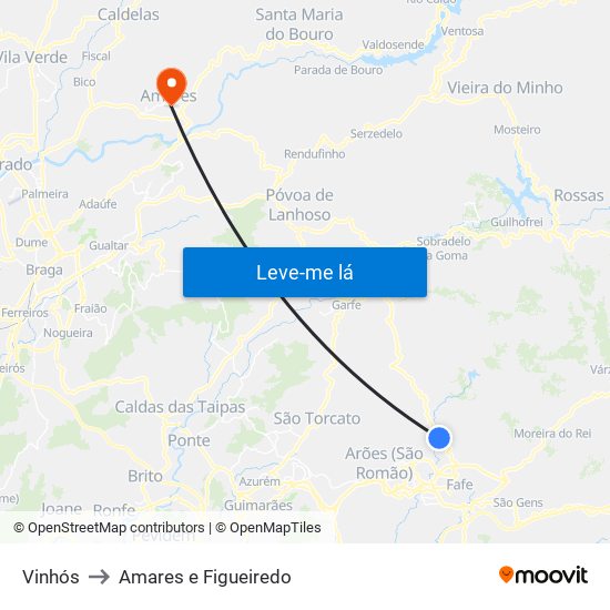 Vinhós to Amares e Figueiredo map