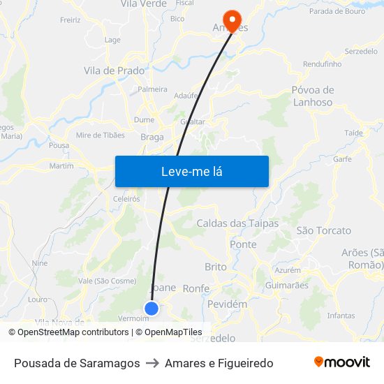 Pousada de Saramagos to Amares e Figueiredo map