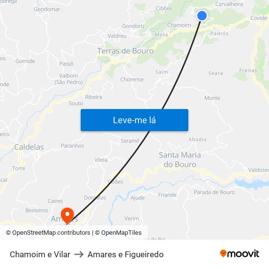 Chamoim e Vilar to Amares e Figueiredo map