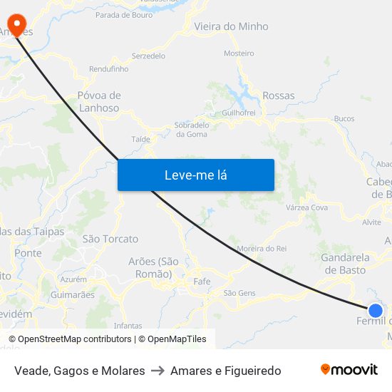 Veade, Gagos e Molares to Amares e Figueiredo map