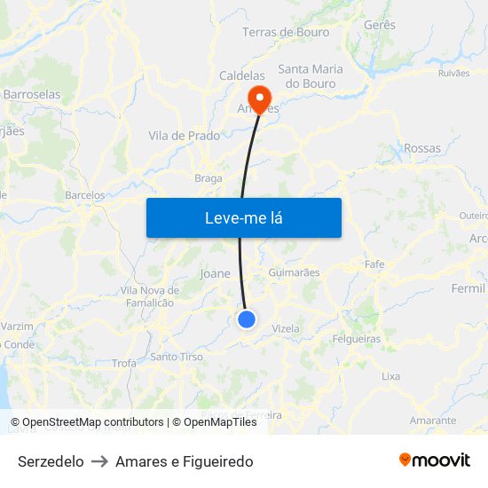 Serzedelo to Amares e Figueiredo map