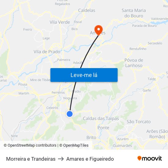 Morreira e Trandeiras to Amares e Figueiredo map