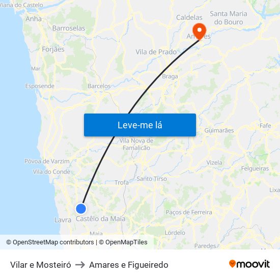 Vilar e Mosteiró to Amares e Figueiredo map