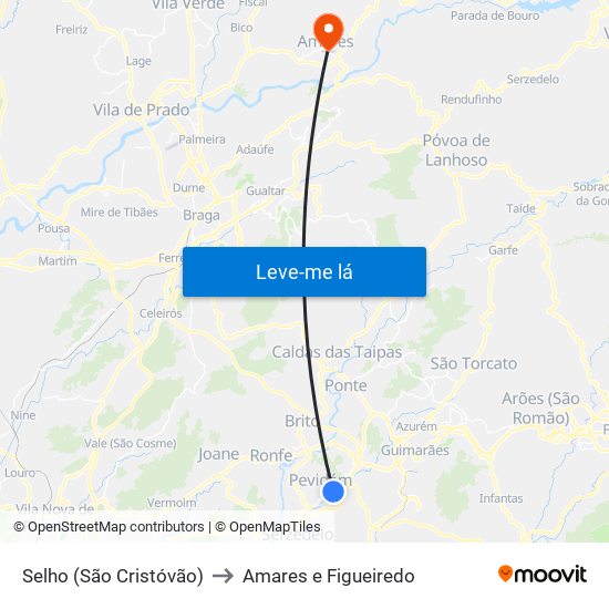 Selho (São Cristóvão) to Amares e Figueiredo map