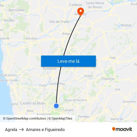 Agrela to Amares e Figueiredo map