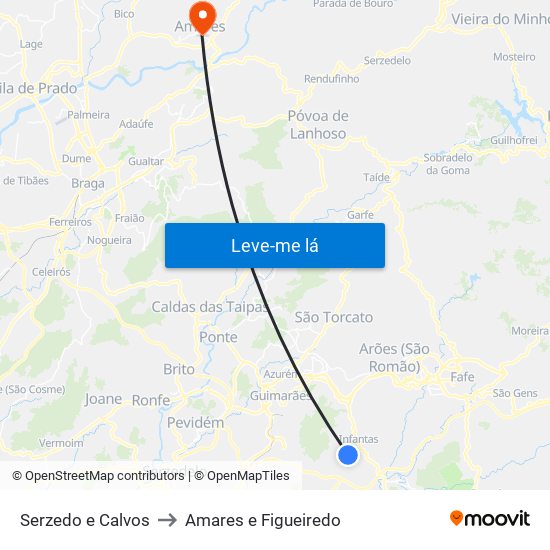 Serzedo e Calvos to Amares e Figueiredo map