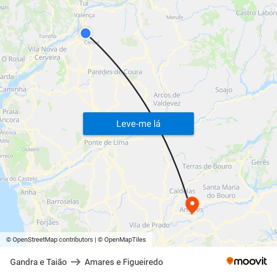 Gandra e Taião to Amares e Figueiredo map