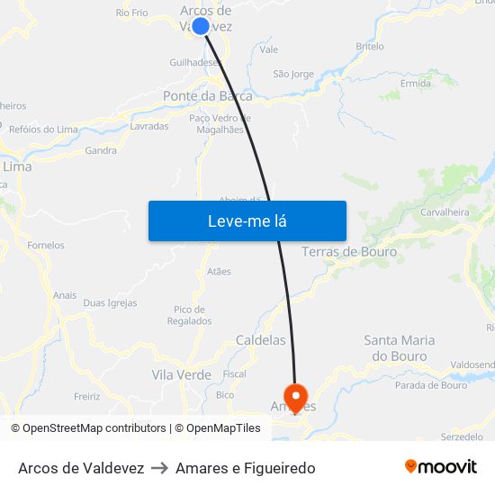 Arcos de Valdevez to Amares e Figueiredo map