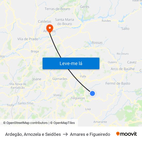 Ardegão, Arnozela e Seidões to Amares e Figueiredo map