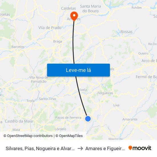 Silvares, Pias, Nogueira e Alvarenga to Amares e Figueiredo map