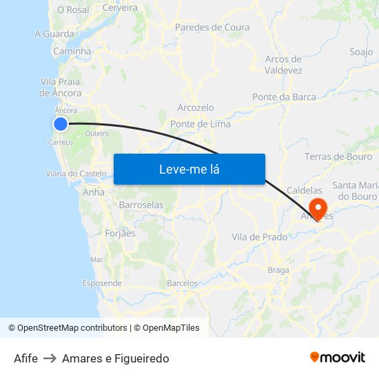 Afife to Amares e Figueiredo map