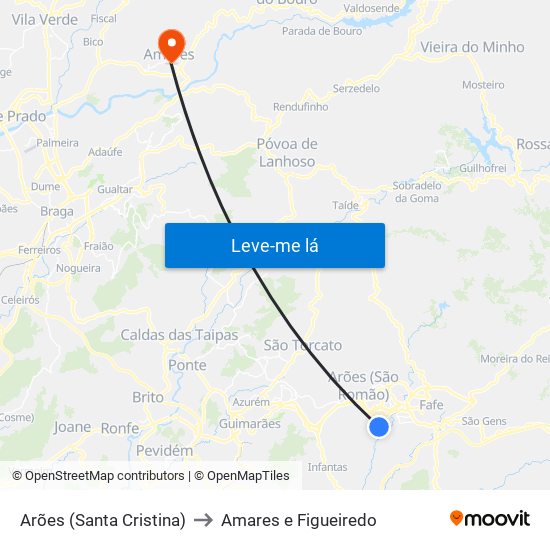 Arões (Santa Cristina) to Amares e Figueiredo map