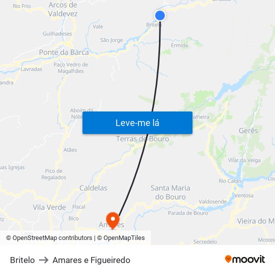 Britelo to Amares e Figueiredo map