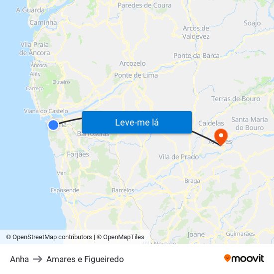 Anha to Amares e Figueiredo map