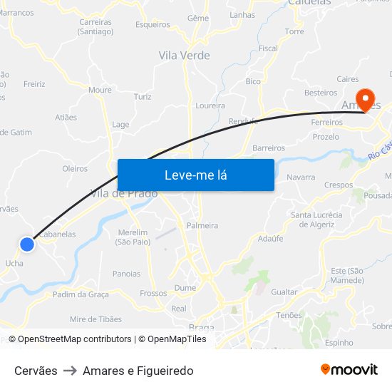 Cervães to Amares e Figueiredo map