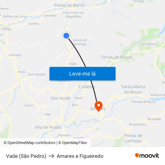 Vade (São Pedro) to Amares e Figueiredo map