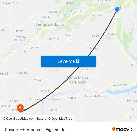 Covide to Amares e Figueiredo map