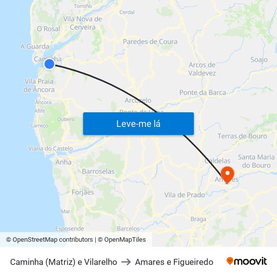Caminha (Matriz) e Vilarelho to Amares e Figueiredo map