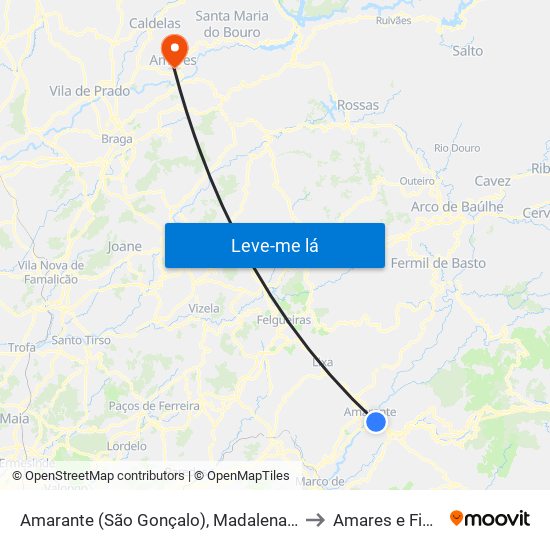 Amarante (São Gonçalo), Madalena, Cepelos e Gatão to Amares e Figueiredo map