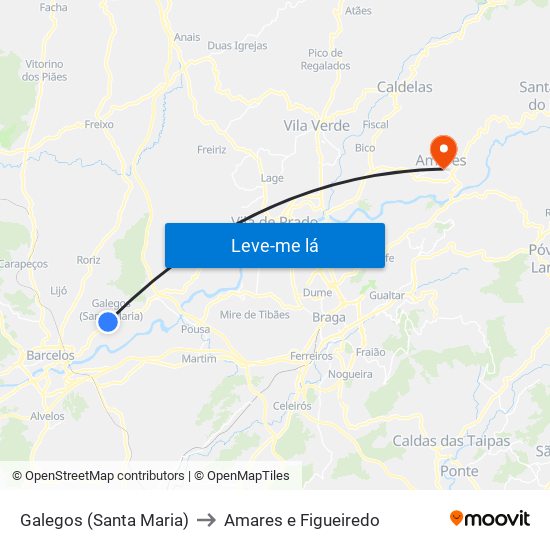 Galegos (Santa Maria) to Amares e Figueiredo map