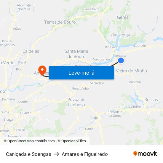 Caniçada e Soengas to Amares e Figueiredo map