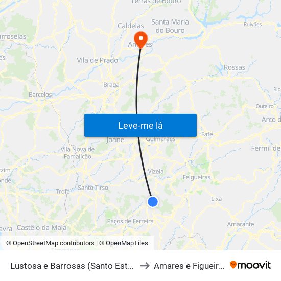 Lustosa e Barrosas (Santo Estêvão) to Amares e Figueiredo map