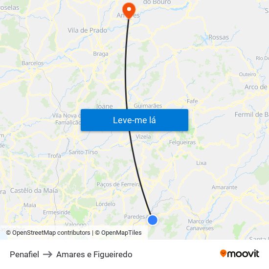 Penafiel to Amares e Figueiredo map